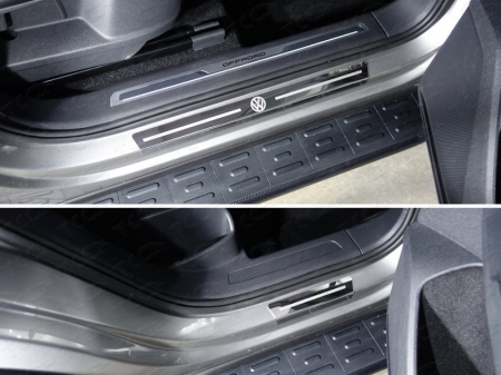 Volkswagen Tiguan 2017- Накладки на пороги внешние (лист зеркальный логотип VW) 4шт	